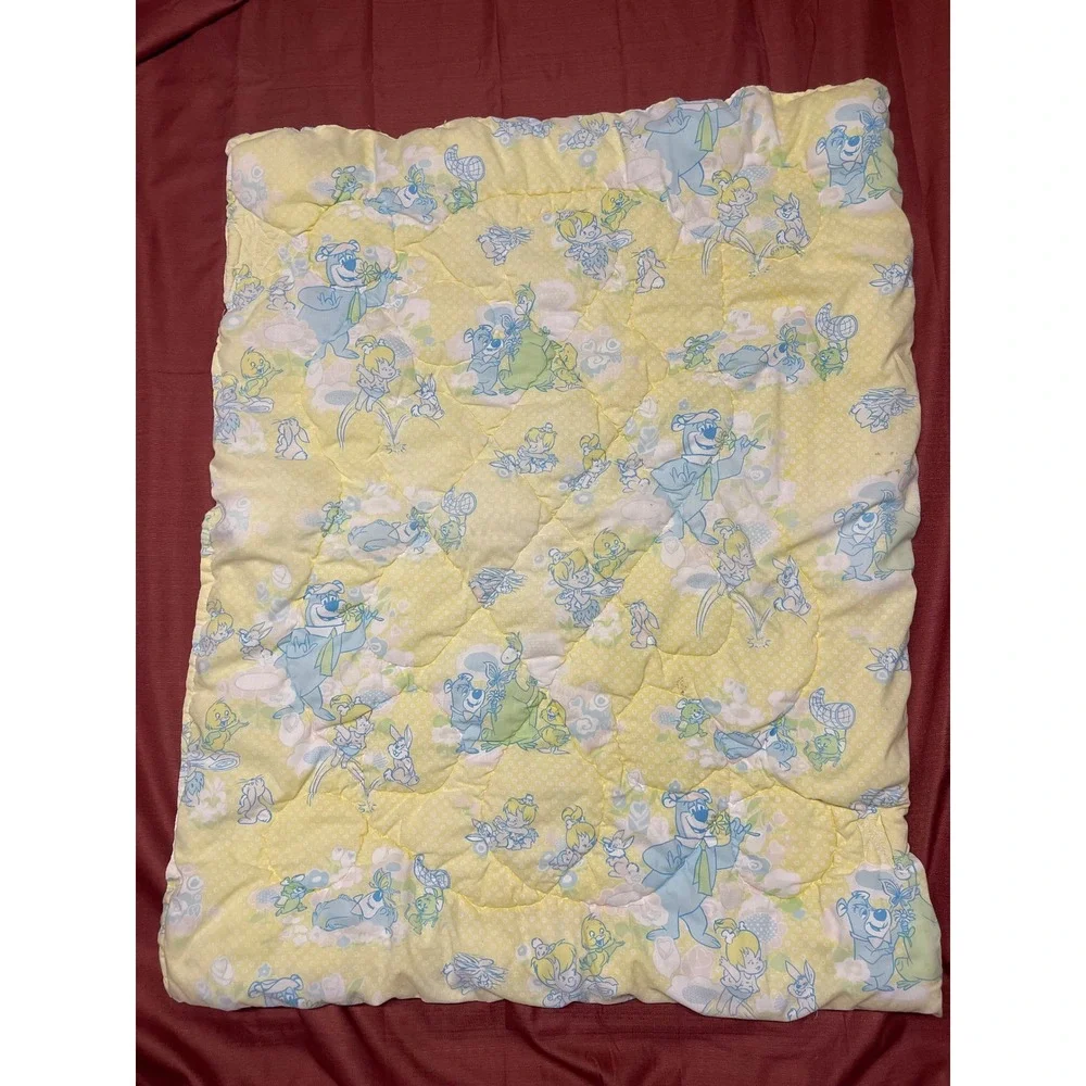 Vintage 1979 Hanna-Barbera Yogi Bear Pebbles Baby Quilt Blanket Yellow Pastel